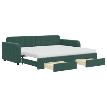 Pat de zi cu extensie și sertare verde închis 90x200 cm catifea - Img 2