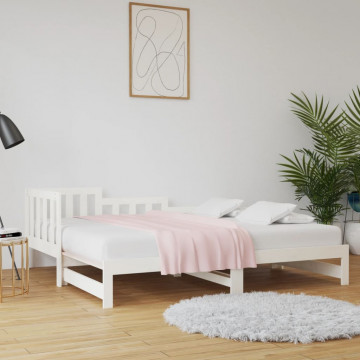 Pat de zi extensibil, alb, 2x(80x200) cm, lemn masiv de pin - Img 1