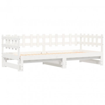 Pat de zi extensibil, alb, 2x(80x200) cm, lemn masiv de pin - Img 5