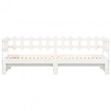Pat de zi extensibil, alb, 2x(90x190) cm, lemn masiv de pin - Img 5