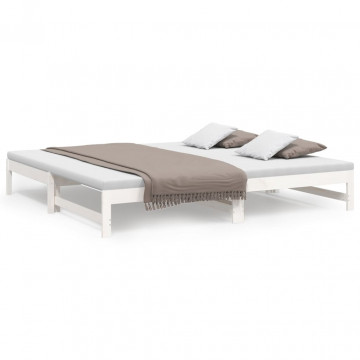 Pat de zi extensibil, alb, 2x(90x200) cm, lemn masiv de pin - Img 2