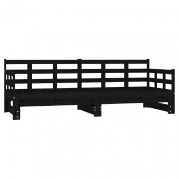 Pat de zi extensibil, negru, 2x(90x190) cm, lemn masiv de pin - Img 2