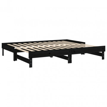 Pat de zi extensibil, negru, 2x(90x200) cm, lemn masiv de pin - Img 6