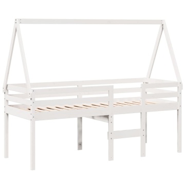 Pat înalt cu acoperiș, alb, 75x190 cm, lemn masiv de pin - Img 3