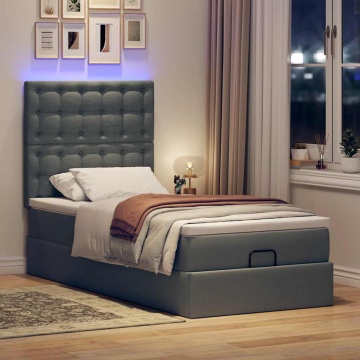 Pat otoman cu saltea și LED-uri, gri închis, 90x200 cm, textil - Img 3