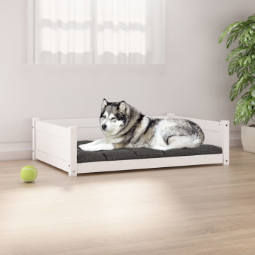Pat pentru câini, alb, 105,5x75,5x28 cm, lemn masiv de pin - Img 1