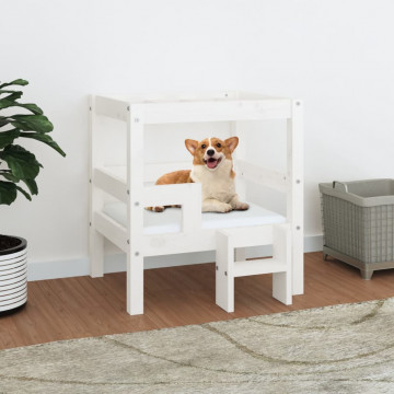 Pat pentru câini, alb, 55,5x53,5x60 cm, lemn masiv de pin - Img 1