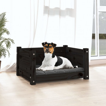 Pat pentru câini, negru, 55,5x45,5x28 cm, lemn masiv de pin - Img 3