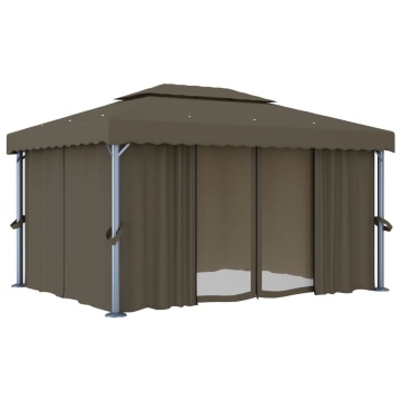 Pavilion cu perdea & șir de lumini LED, gri taupe, 4x3 m - Img 4