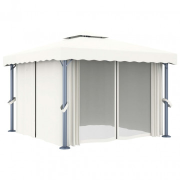 Pavilion cu perdele & șiruri lumini LED, alb crem, 3x3 m - Img 8