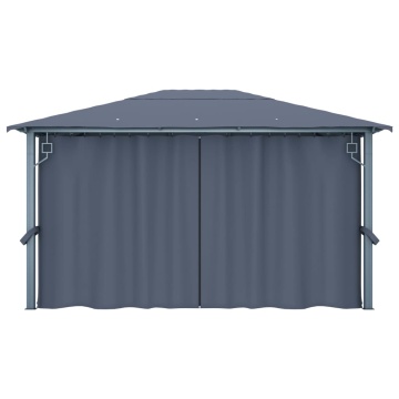 Pavilion cu perdele & șiruri lumini LED antracit 4x3m aluminiu - Img 7