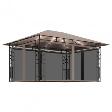 Pavilion cu plasă anti-țânțari&lumini LED,gri taupe, 4x3x2,73 m - Img 2