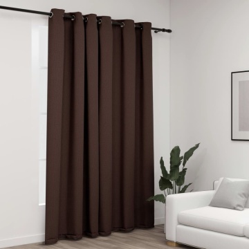 Perdea opacă, aspect pânză, cu ocheți, gri taupe, 290x245 cm - Img 1