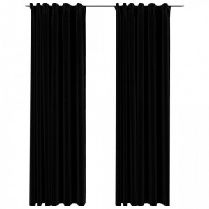 Perdele opace aspect pânză, cârlige, 2 buc., negru, 140x245 cm - Img 2