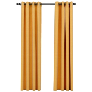 Perdele opace, aspect pânză, ocheți, 2 buc., galben, 140x245 cm - Img 2