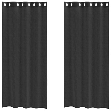 Perdele Voile cu Oeli 2 buc Negru 140x225 cm - Img 2