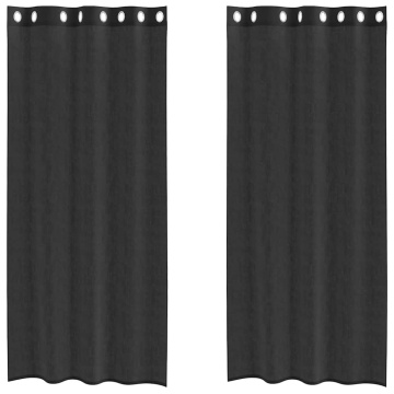 Perdele Voile cu Oeli 2 buc Negru 140x245 cm - Img 2