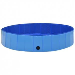 Piscină pentru câini pliabilă, albastru, 160 x 30 cm, PVC - Img 4