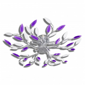 Plafoniera violet/albă brațe frunze cristal acrilic 5 becuri E14 - Img 2