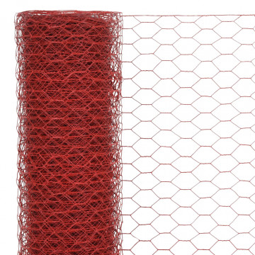 Plasă de sârmă găini, roșu, 25 x 1 m, oțel cu înveliș PVC - Img 2