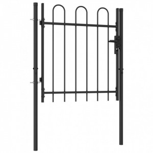 Poartă de gard cu o ușă, vârf arcuit, negru, 1 x 1 m, oțel - Img 2