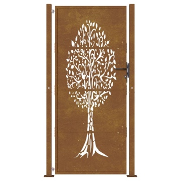Poartă de grădină, 105x205 cm, oțel corten, model copac - Img 4