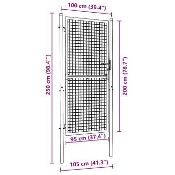 Poartă de grădină din plasă, gri, 100x250 cm, oțel galvanizat - Img 6