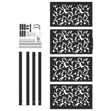 Poarta de gradina neagra 105x205 cm Design cu frunze de otel - Img 4