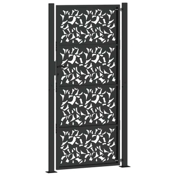 Poarta de gradina neagra 105x205 cm Design cu frunze de otel - Img 5