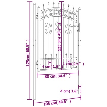 Poartă gard cu vârf negru 103x175 cm oțel vopsit electrostatic - Img 5