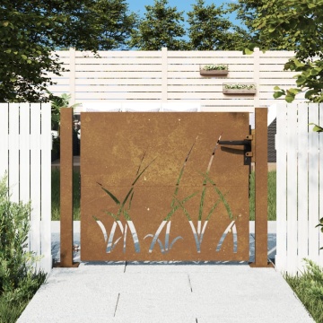 Poartă pentru grădină, 105x105 cm, oțel corten, model iarbă - Img 1