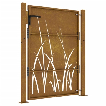 Poartă pentru grădină, 105x130 cm, oțel corten, model iarbă - Img 5