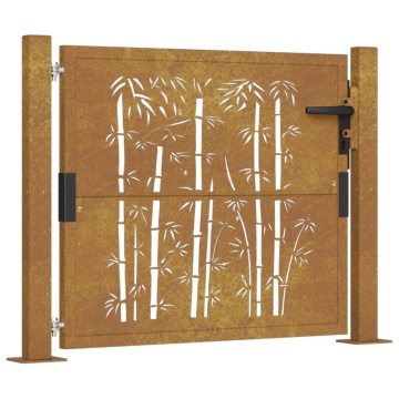 Poartă pentru grădină, 105x80 cm, oțel corten, model bambus - Img 2