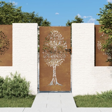 Poartă pentru grădină, 85x200 cm, oțel corten, model copac - Img 1
