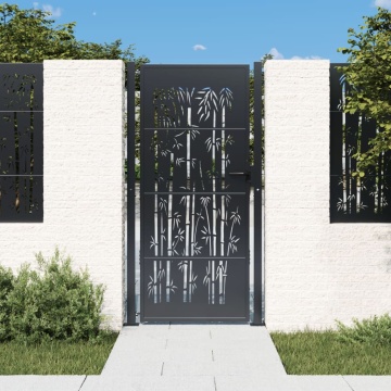 Poartă pentru grădină, antracit, 105x180 cm, oțel, model bambus - Img 1