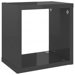 Raft de perete cub, 6 buc., gri extralucios, 22x15x22 cm, PAL - Img 6