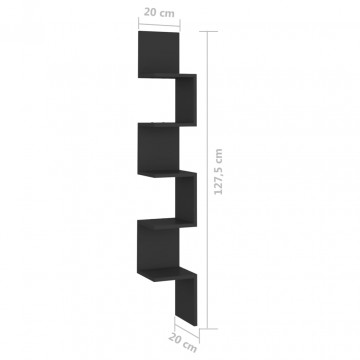 Raft de perete pentru colț, negru, 20x20x127,5 cm, PAL - Img 7