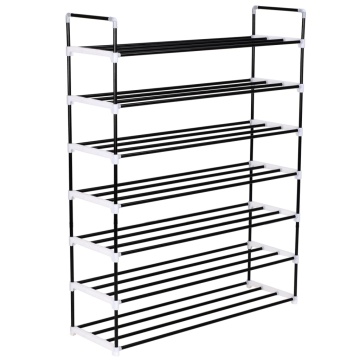 Raft încălțăminte cu 7 etajere din metal și plastic, negru - Img 1