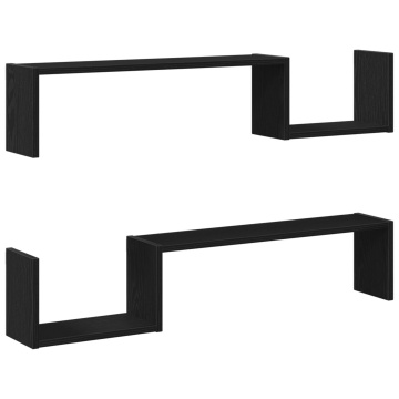 Raft montat pe perete 2 buc Negru Stejar 100x15x70 cm Lemn prelucrat - Img 2