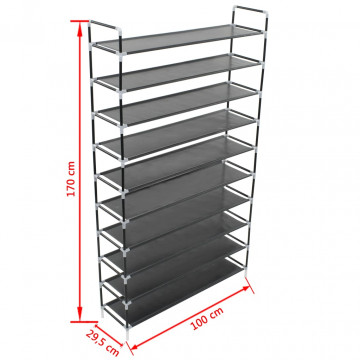 Raft pantofi 10 etajere, Metal și material textil nețesut Negru - Img 5