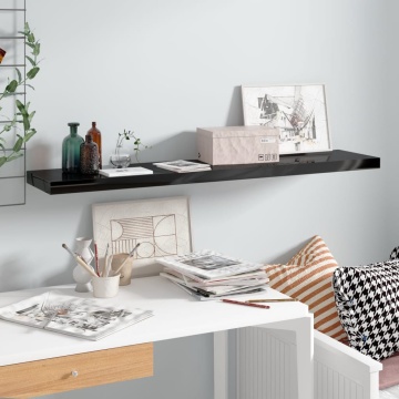 Raft perete suspendat, negru extralucios, 120x23,5x3,8 cm, MDF - Img 1