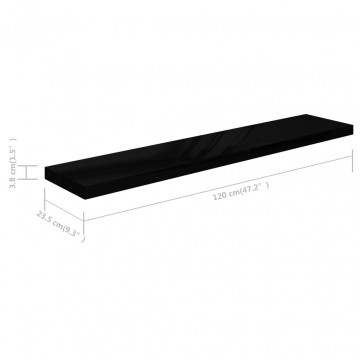 Raft perete suspendat, negru extralucios, 120x23,5x3,8 cm, MDF - Img 6