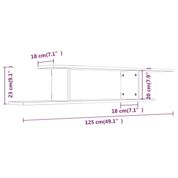 Raft TV montat pe perete stejar maro 125x18x23 cm lemn - Img 7