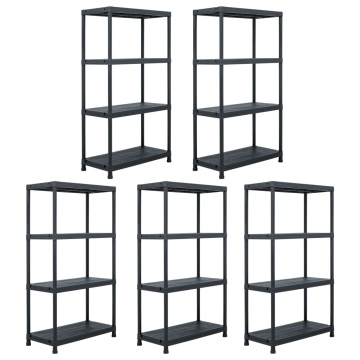 Rafturi de depozitare, 5 buc. negru, 60 x 30 x 138 cm plastic - Img 1
