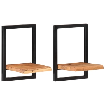 Rafturi de perete 2 buc. 25x25x35 cm lemn masiv acacia/oțel - Img 2