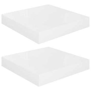 Rafturi de perete, 2 buc., alb extralucios, 23x23,5x3,8 cm, MDF - Img 2