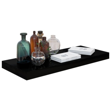 Rafturi de perete 2 buc. negru extralucios, 60x23,5x3,8 cm, MDF - Img 3