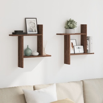 Rafturi de perete 2 buc. stejar maro 50x12x50 cm lemn prelucrat - Img 3