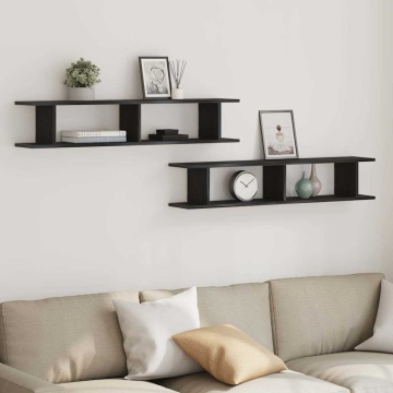 Rafturi de perete 2 buc Stejar negru 105x18x2 cm Lemn prelucrat - Img 1