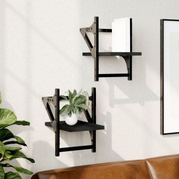 Rafturi de perete cu bare, 2 buc, negru, 20x25x30 cm - Img 1